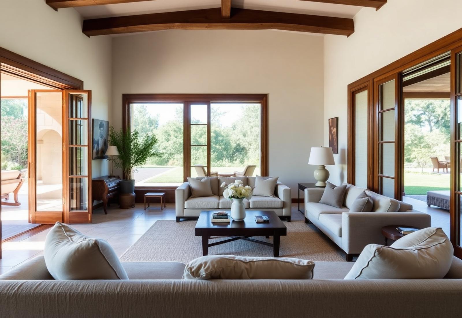 A Mediterranean living room shown in an alternative interior scheme